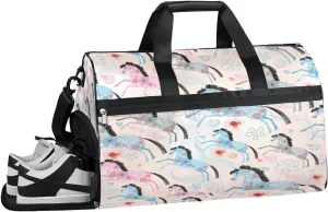 Horse Sports Gym Bag with Wet Pocket & Shoes Compartment Waterproof Workout Duffel Bag for Women and Men Weekender Overnight Duffle Bag Travel Carry-on Tote
