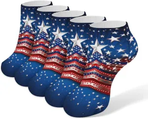 Independence Day U.S. Stars 5 Pairs Low Cut Ankle Socks for Men Women Athletic Running Socks No Show Breathable