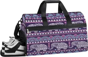 Indian Animal Elephant Print Resistant Sports Gym Bag for Women Men Travel Duffel bag with Wet Pocket & Shoes Compartment Waterproof Weekender Bag 19.7"x9.9"x13"