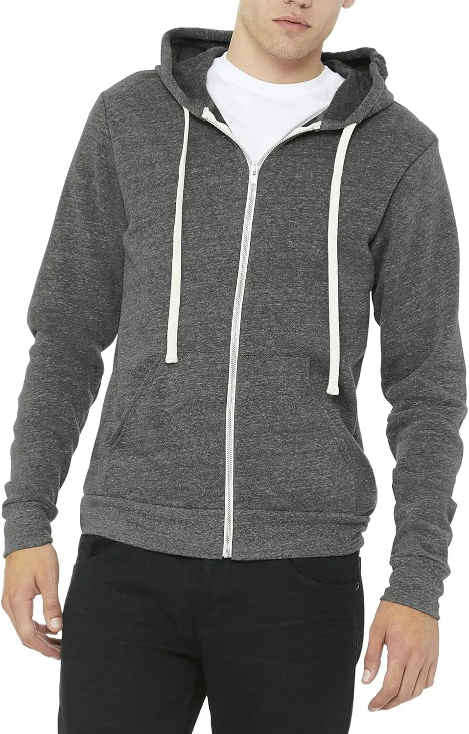 JustBlanks Mens Rib Knit Tri Blend Full Zip Long-Sleeve Hooded Sweatshirt Drawstring with Pocket Casual Hoodie for Men