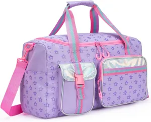 Kids Duffle Bag Girls Women Gifts Travel Overnight Bag for Girls Women Tote Sleepover Bags for Girl Gym Dance Bags with Shoes Compartment Purple