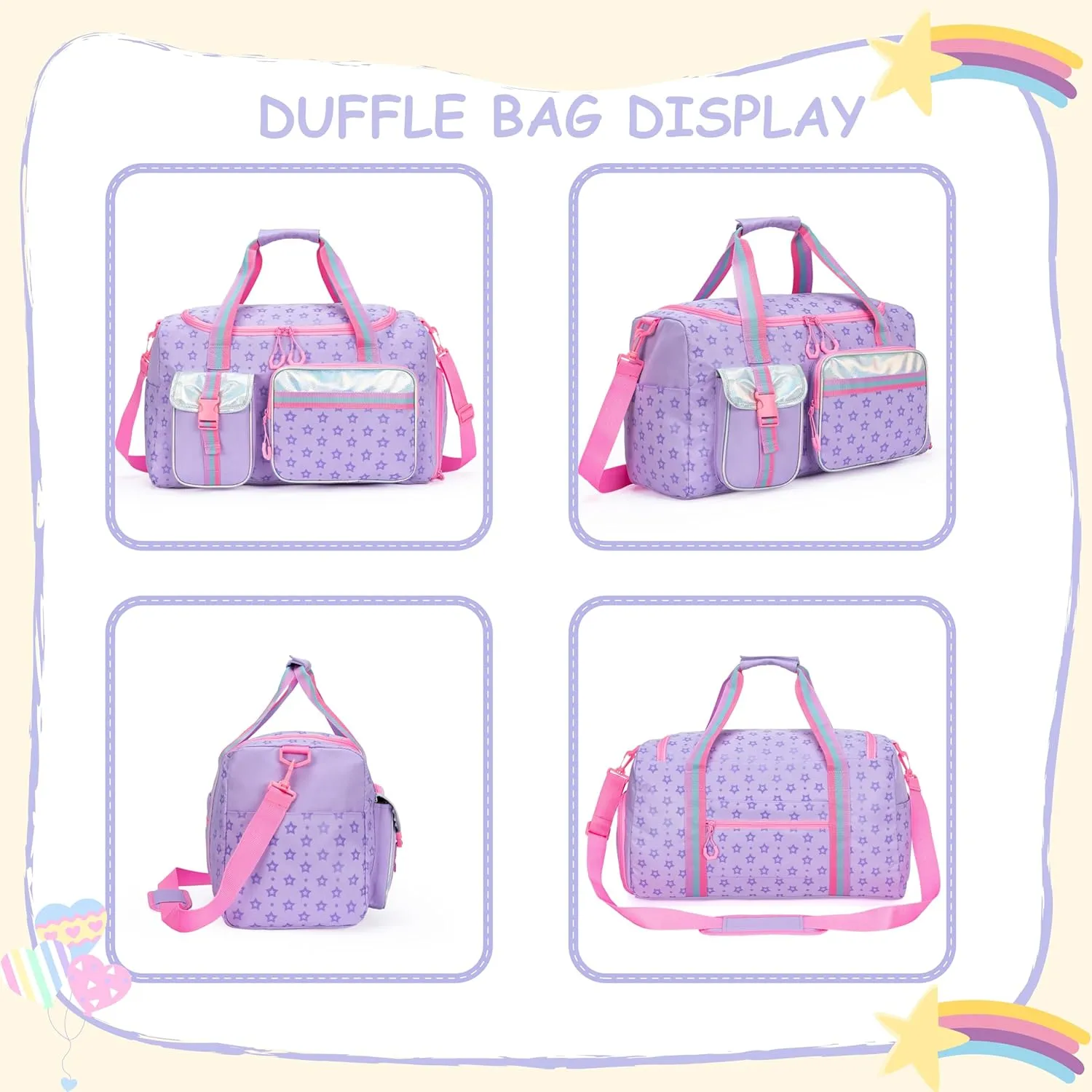 Kids Duffle Bag Girls Women Gifts Travel Overnight Bag for Girls Women Tote Sleepover Bags for Girl Gym Dance Bags with Shoes Compartment Purple
