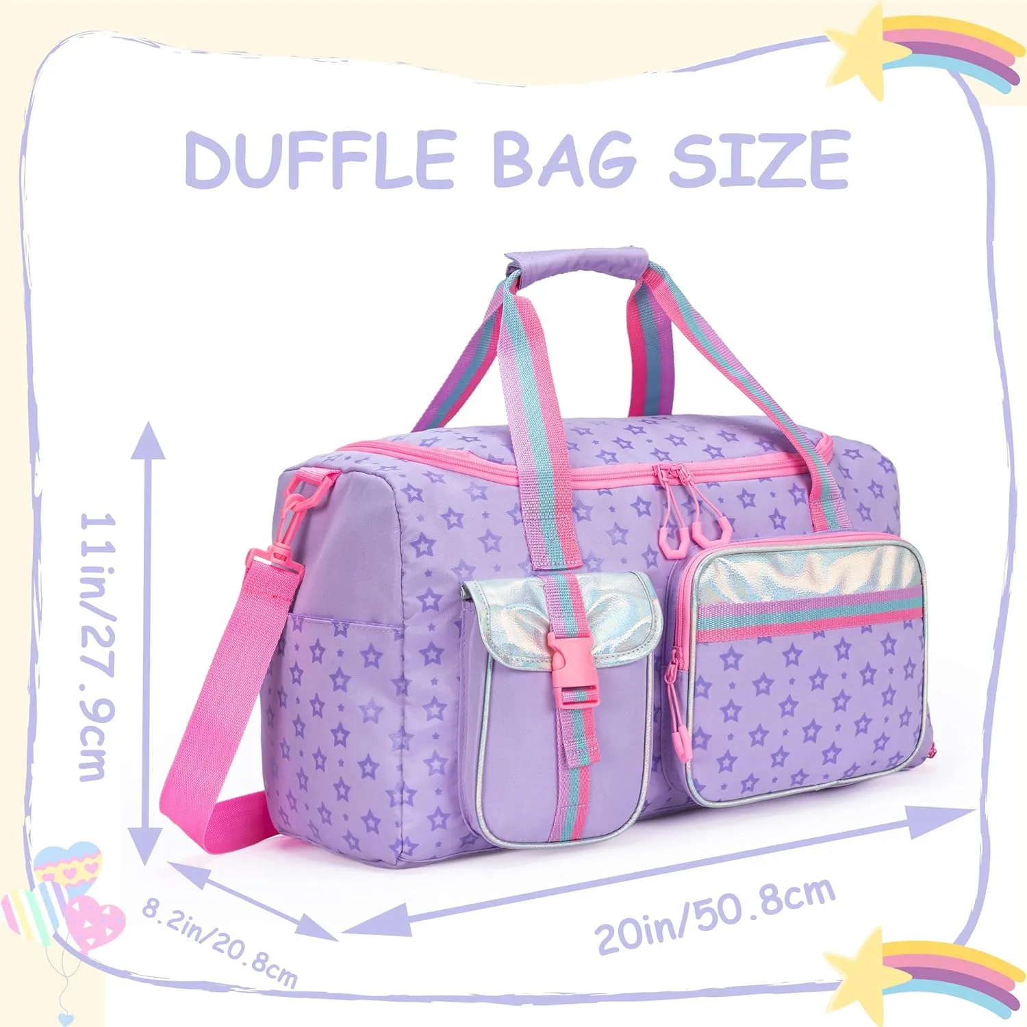 Kids Duffle Bag Girls Women Gifts Travel Overnight Bag for Girls Women Tote Sleepover Bags for Girl Gym Dance Bags with Shoes Compartment Purple