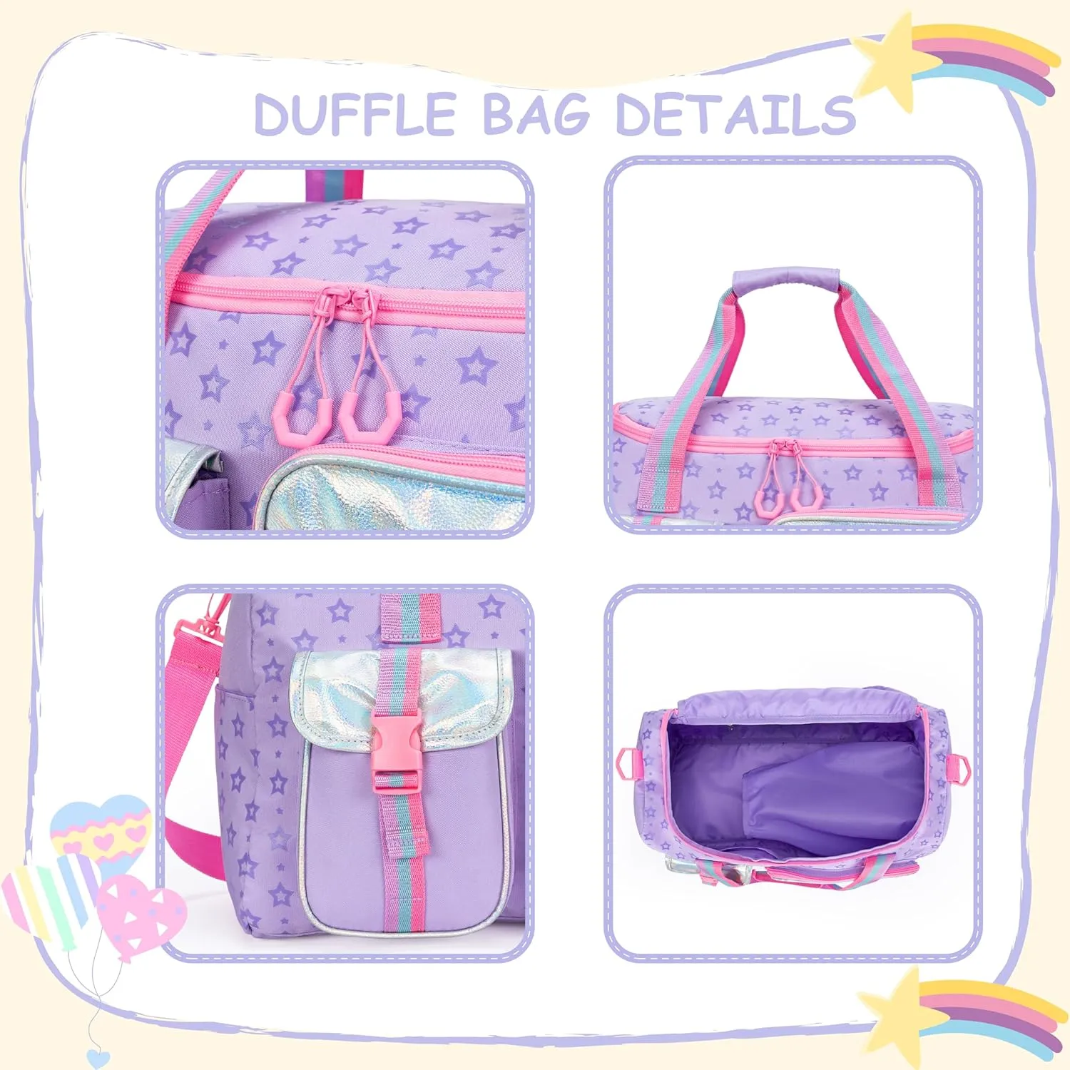Kids Duffle Bag Girls Women Gifts Travel Overnight Bag for Girls Women Tote Sleepover Bags for Girl Gym Dance Bags with Shoes Compartment Purple