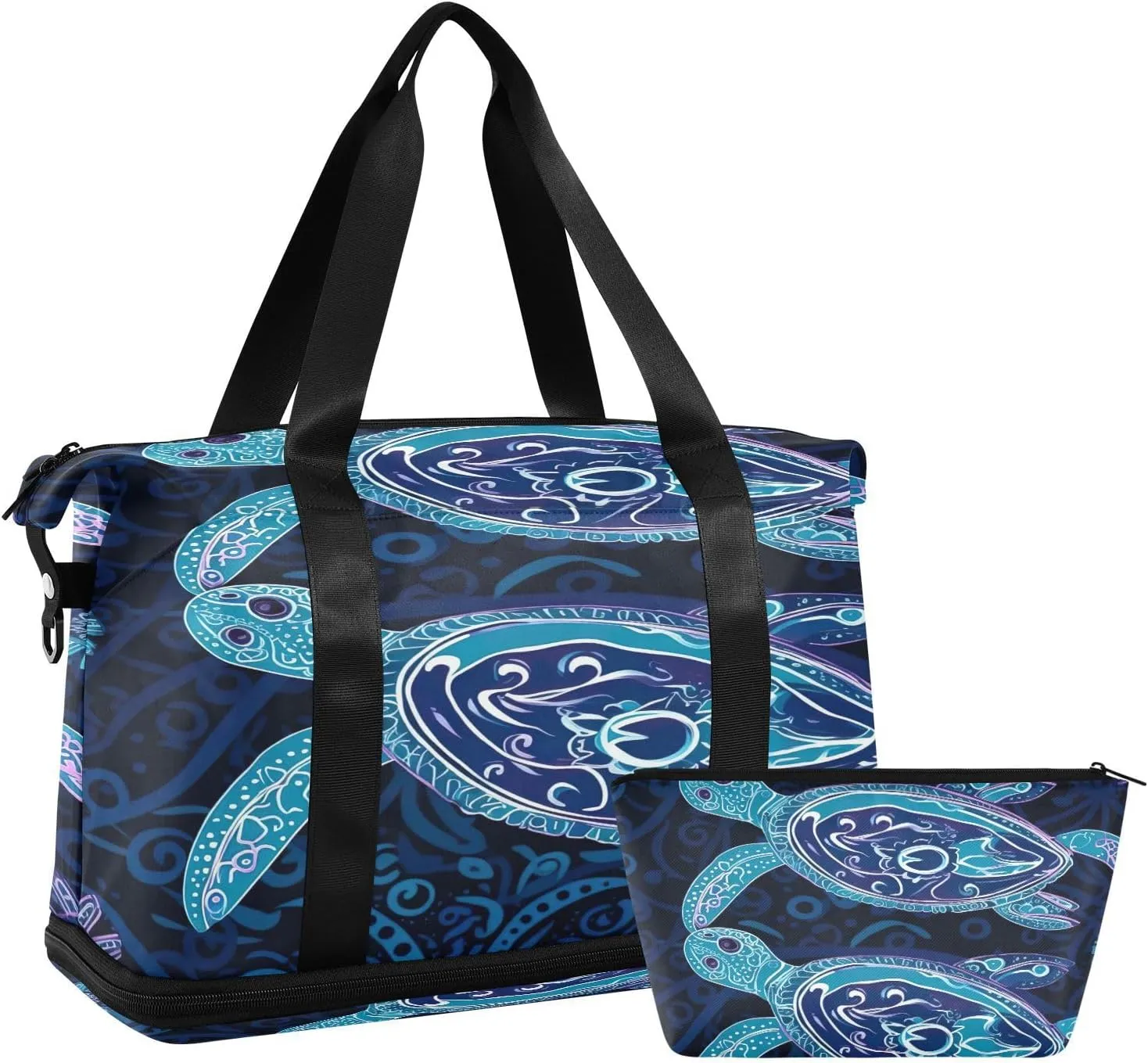 Kigai Blue Patterned Sea Turtle Gym Bag for Women & Men,Waterproof Weekender Overnight Bag with Shoes Compartment Sports Duffel Bag for Gym Yoga Swimming Camping