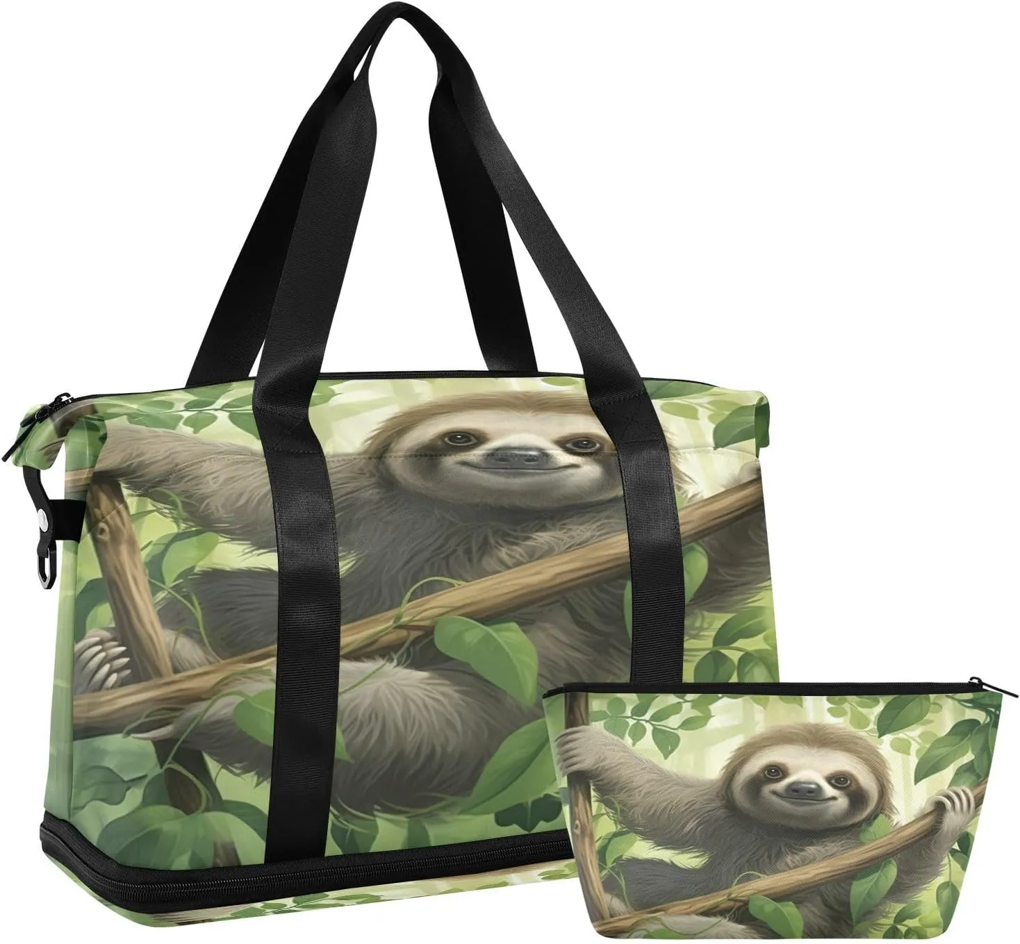 Kigai Sloth on The Branch Gym Bag for Women & Men,Waterproof Weekender Overnight Bag with Shoes Compartment Sports Duffel Bag for Gym Yoga Swimming Camping