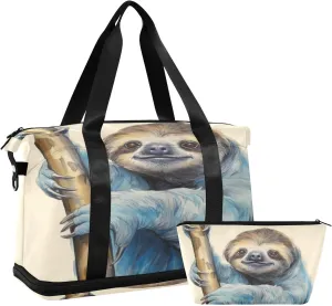 Kigai Sloth on The Branch Gym Bag for Women & Men,Waterproof Weekender Overnight Bag with Shoes Compartment Sports Duffel Bag for Gym Yoga Swimming Camping