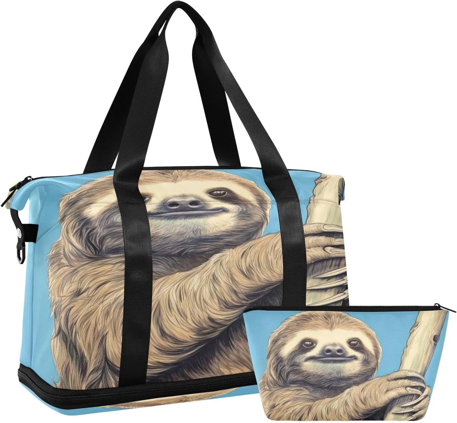 Kigai Sloth on The Branch Gym Bag for Women & Men,Waterproof Weekender Overnight Bag with Shoes Compartment Sports Duffel Bag for Gym Yoga Swimming Camping