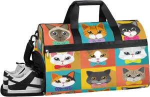 Kittens Sports Gym Bag with Wet Pocket & Shoes Compartment Waterproof Workout Duffel Bag for Women and Men Weekender Overnight Duffle Bag Travel Carry-on Tote