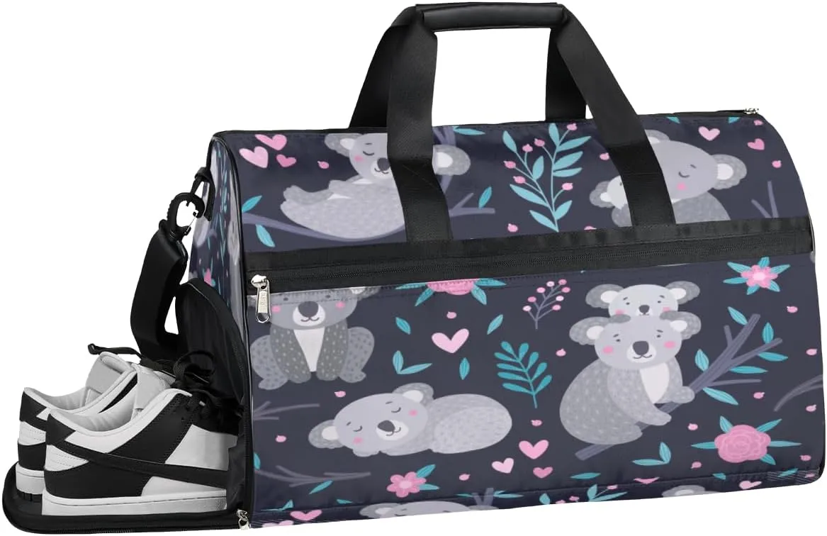 Koala Flowers Trees Sports Gym Bag for Women Men Travel Duffel Bag with Wet Pocket & Shoes Compartment Waterproof Weekender Overnight Tote Carry on Bag Lightweight