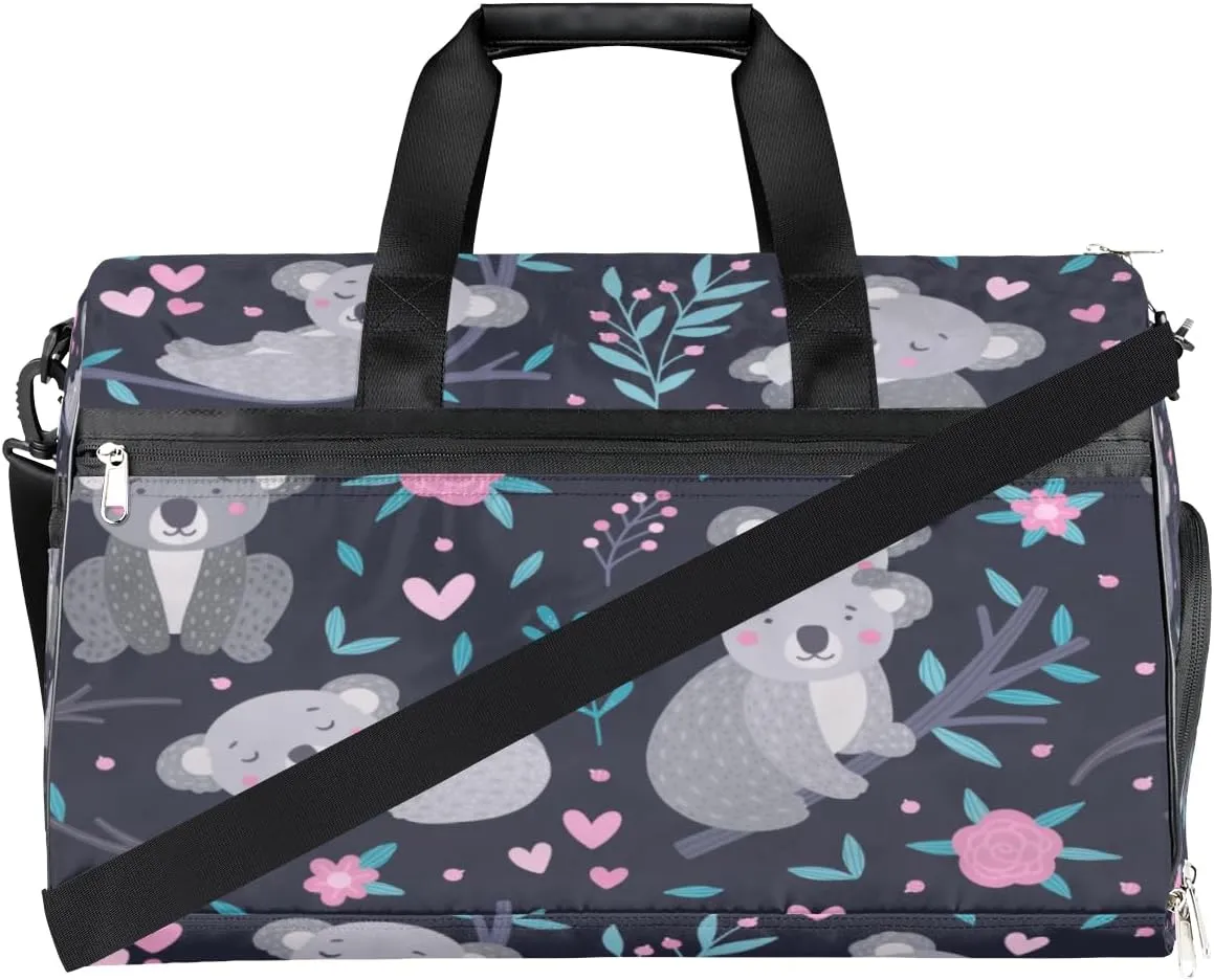 Koala Flowers Trees Sports Gym Bag for Women Men Travel Duffel Bag with Wet Pocket & Shoes Compartment Waterproof Weekender Overnight Tote Carry on Bag Lightweight