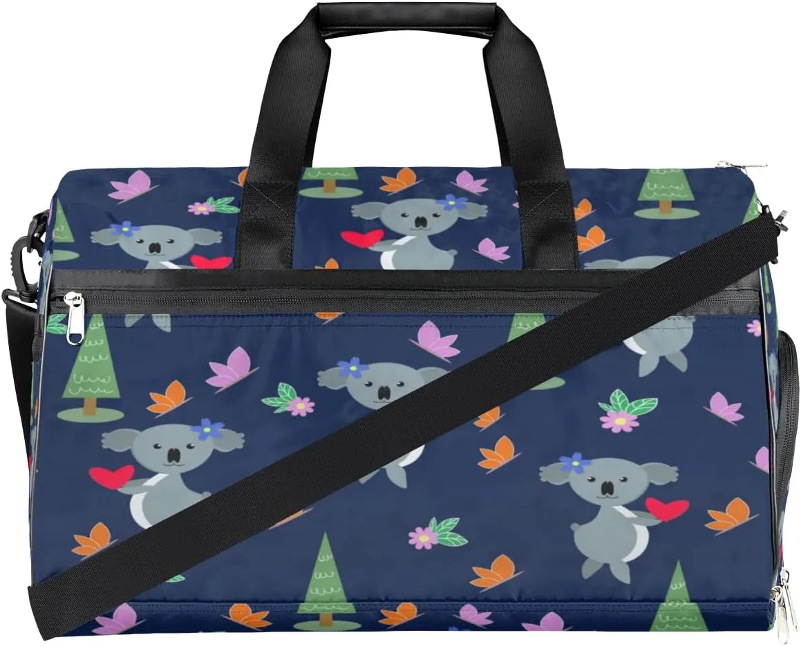 Koala Heart Butterfly Sports Gym Bag for Women Men Travel Duffel Bag with Wet Pocket & Shoes Compartment Waterproof Weekender Overnight Tote Carry on Bag Lightweight