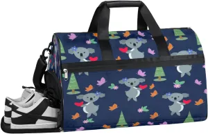Koala Heart Butterfly Sports Gym Bag for Women Men Travel Duffel Bag with Wet Pocket & Shoes Compartment Waterproof Weekender Overnight Tote Carry on Bag Lightweight