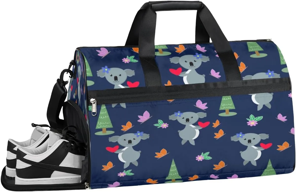 Koala Heart Butterfly Sports Gym Bag for Women Men Travel Duffel Bag with Wet Pocket & Shoes Compartment Waterproof Weekender Overnight Tote Carry on Bag Lightweight