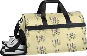 Lavender Design Sports Gym Bag with Wet Pocket & Shoes Compartment Waterproof Workout Duffel Bag for Women and Men Weekender Overnight Duffle Bag Travel Carry-on Tote