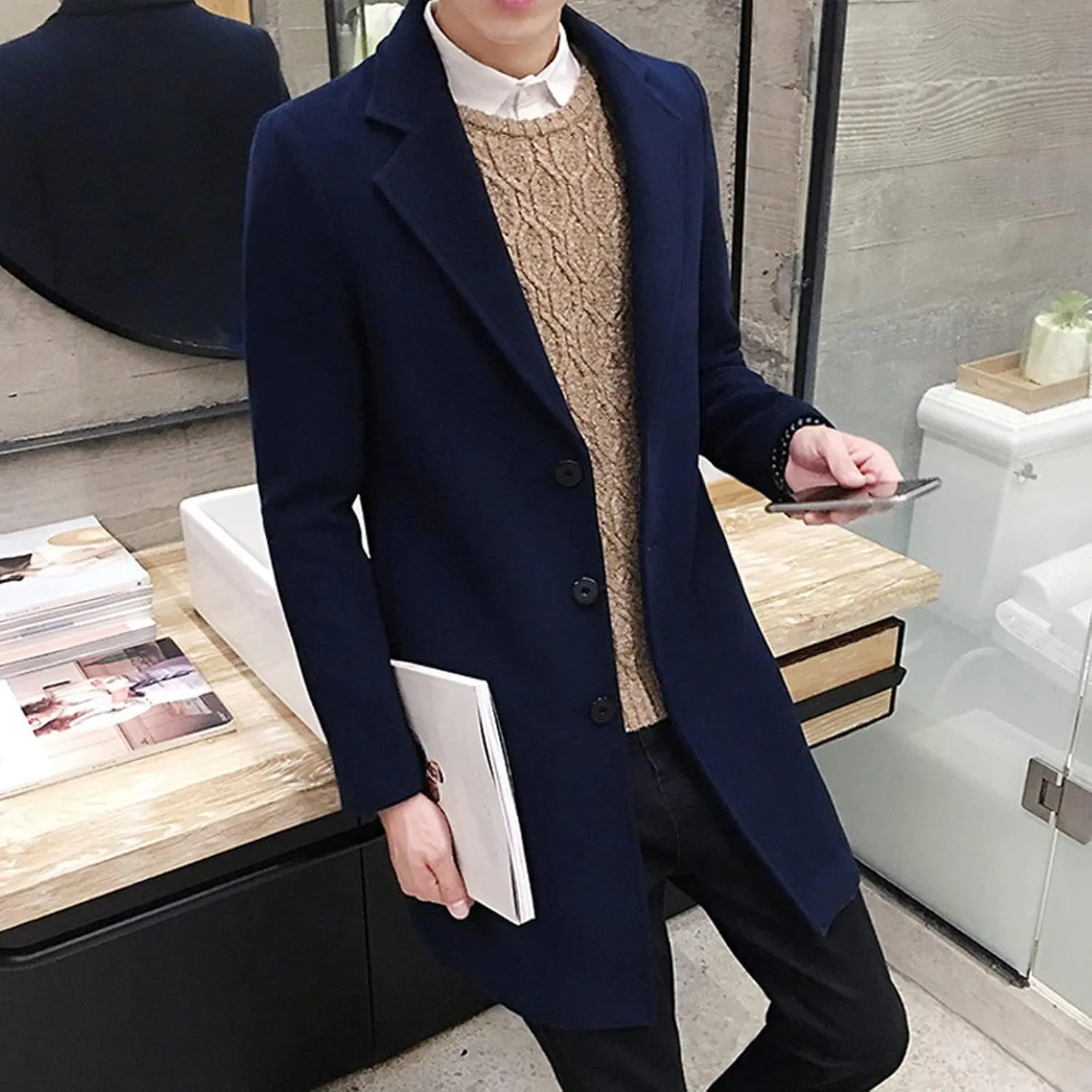 LCMTWX Coats for Men Cottonpadded Jacket Stand Collar Knitted Splice Sweater Coat Casual Men's Thicken Warm Winter Coat