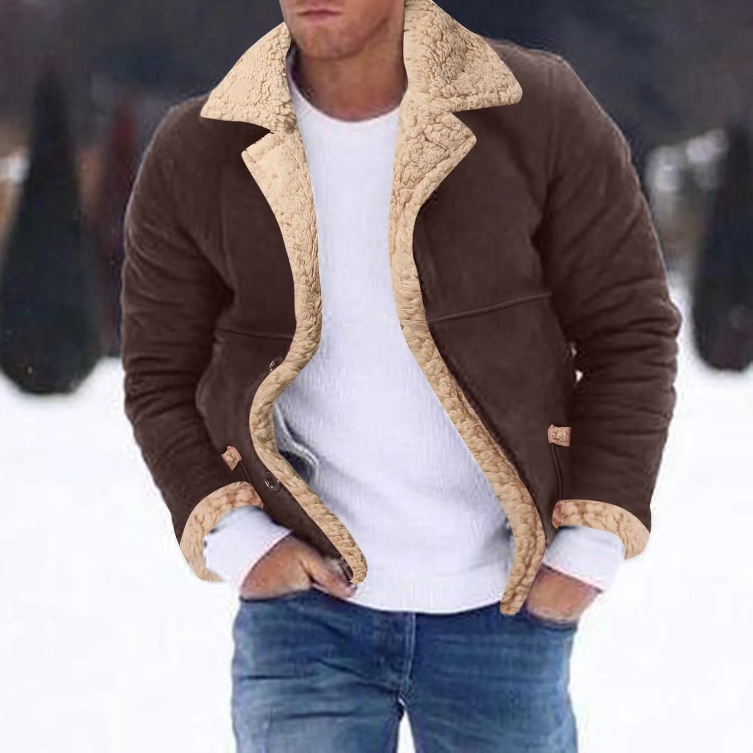 LCMTWX Mens Puffer Jackets Coat Button Solid Color Jacket Leather Windbreaker Long Sleeve Men's Winter Thickened Warm