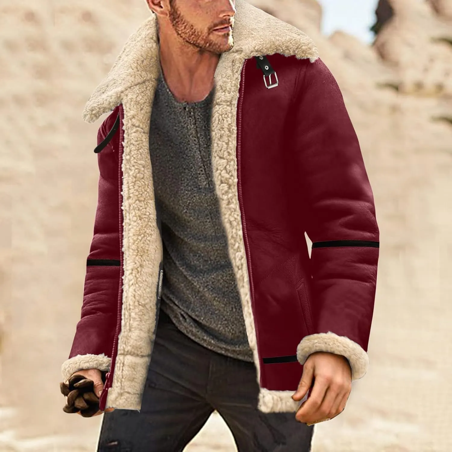 LCMTWX Men's Thick Thermal Winter Jacket Stand Collar Knitted Splice Sweater Coat Casual Cardigan Stylish Mens Puffer