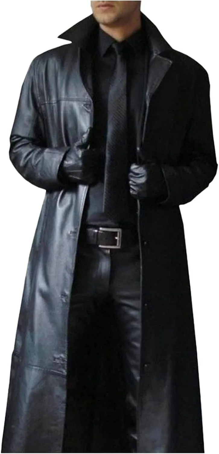 LCMTWX Men's Thicken Warm Winter Coat Solid Color Jacket Leather Windbreaker Long Sleeve Coats Warm Long Winter Jackets