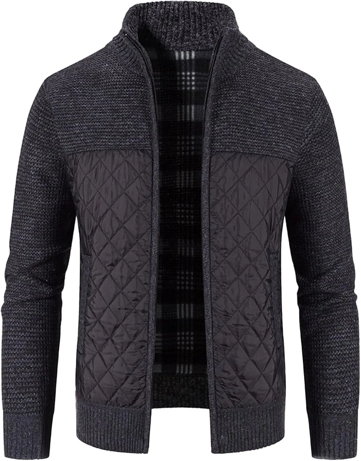 LCMTWX Men's Thicken Warm Winter Coat Stand Collar Knitted Splice Sweater Coat Casual Cardigan Stylish Outwear Winter