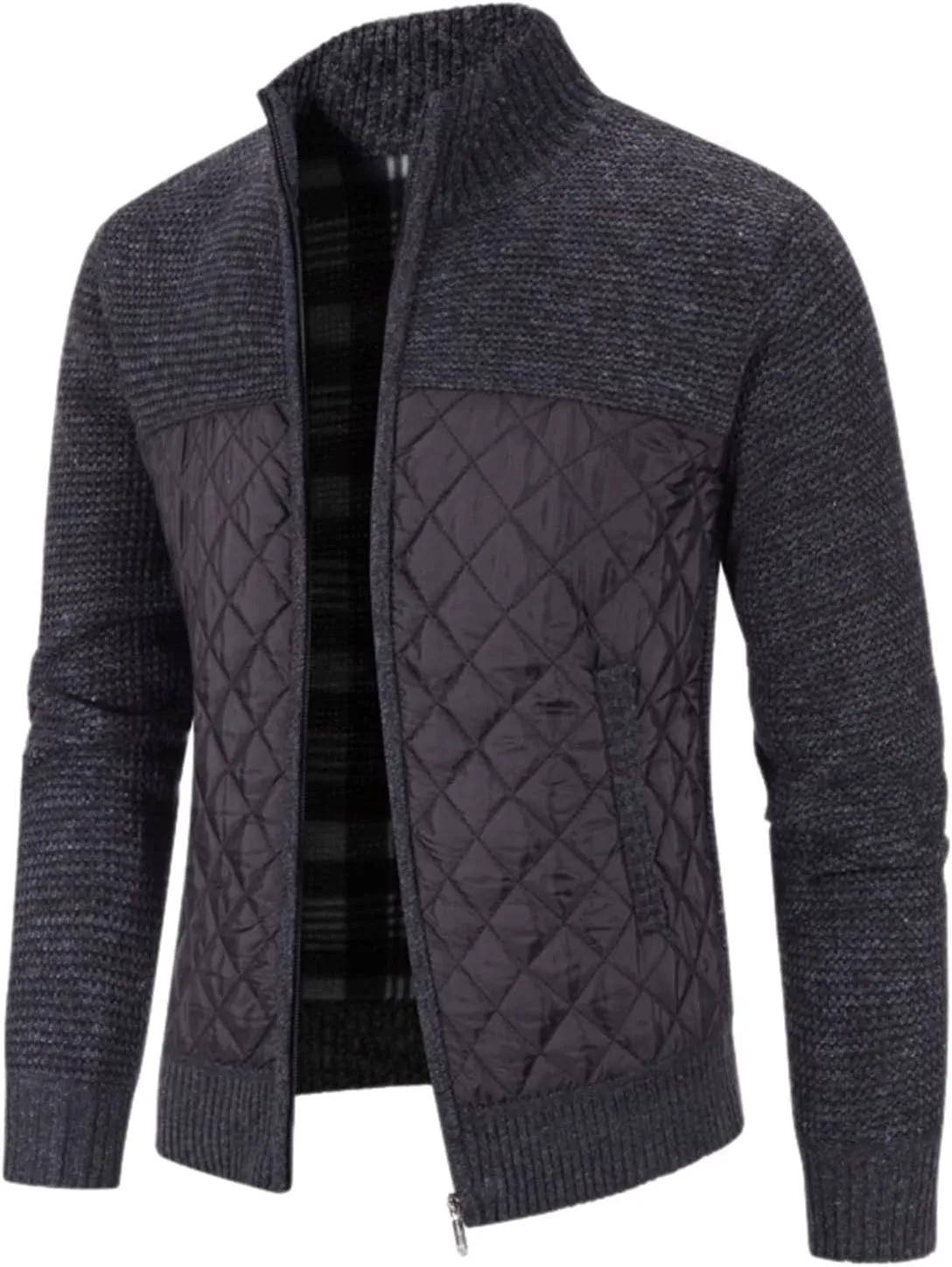 LCMTWX Men's Thicken Warm Winter Coat Stand Collar Knitted Splice Sweater Coat Casual Cardigan Stylish Outwear Winter