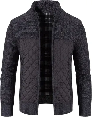 LCMTWX Men's Thicken Warm Winter Coat Stand Collar Knitted Splice Sweater Coat Casual Cardigan Stylish Outwear Winter