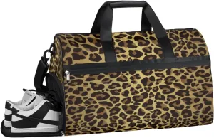 Leopard Sports Gym Bag with Wet Pocket & Shoes Compartment Waterproof Workout Duffel Bag for Women and Men Weekender Overnight Duffle Bag Travel Carry-on Tote
