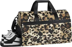 Leopard Style Sports Gym Bag with Wet Pocket & Shoes Compartment Waterproof Workout Duffel Bag for Women and Men Weekender Overnight Duffle Bag Travel Carry-on Tote