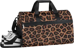 Leopards Print Sports Gym Bag with Wet Pocket & Shoes Compartment Waterproof Workout Duffel Bag for Women and Men Weekender Overnight Duffle Bag Travel Carry-on Tote