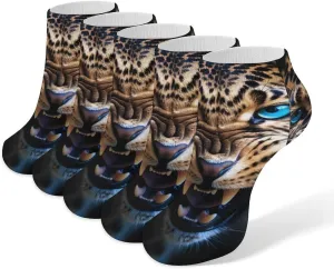 Leopards with Blue Eyes 5 Pairs Low Cut Ankle Socks for Men Women Athletic Running Socks No Show Breathable