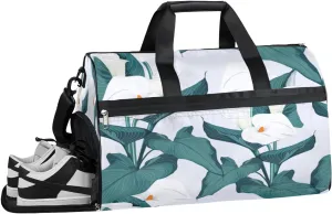 Lily Flower Leaves Sports Gym Bag with Wet Pocket & Shoes Compartment Waterproof Workout Duffel Bag for Women and Men Weekender Overnight Duffle Bag Travel Carry-on Tote