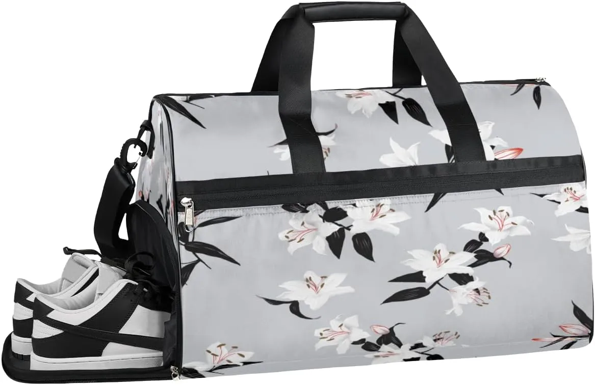 Lily Gray Plant Sports Gym Bag with Wet Pocket & Shoes Compartment Waterproof Workout Duffel Bag for Women and Men Weekender Overnight Duffle Bag Travel Carry-on Tote