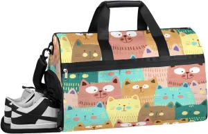 Lovely Cat Animals Sports Gym Bag with Wet Pocket & Shoes Compartment Waterproof Workout Duffel Bag for Women and Men Weekender Overnight Duffle Bag Travel Carry-on Tote