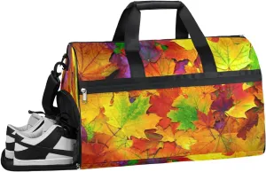 Maple Leaf Fall Sports Gym Bag with Wet Pocket & Shoes Compartment Waterproof Workout Duffel Bag for Women and Men Weekender Overnight Duffle Bag Travel Carry-on Tote