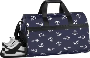 Marine Anchor Style Sports Gym Bag with Wet Pocket & Shoes Compartment Waterproof Workout Duffel Bag for Women and Men Weekender Overnight Duffle Bag Travel Carry-on Tote