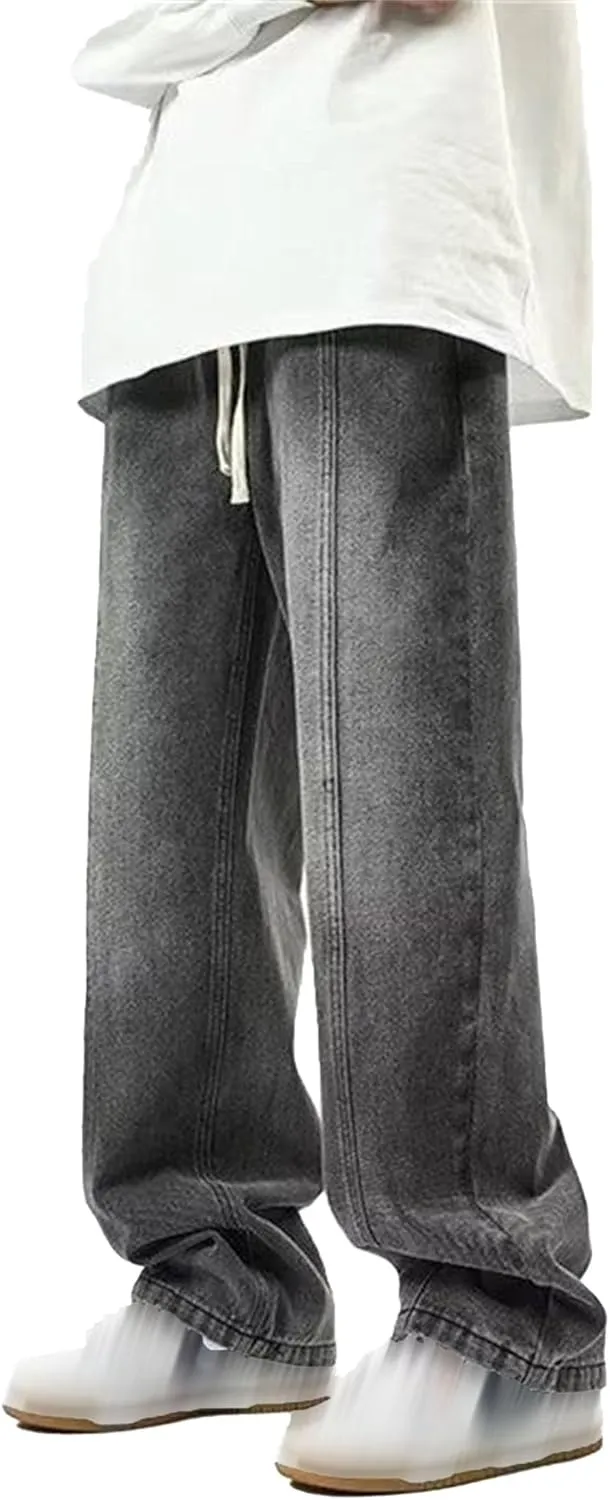 Men Vintage Baggy Jeans with Multiple Pockets Casual Hip Hop Straight Leg Jeans Fashion Cargo Distressed Loose Jean
