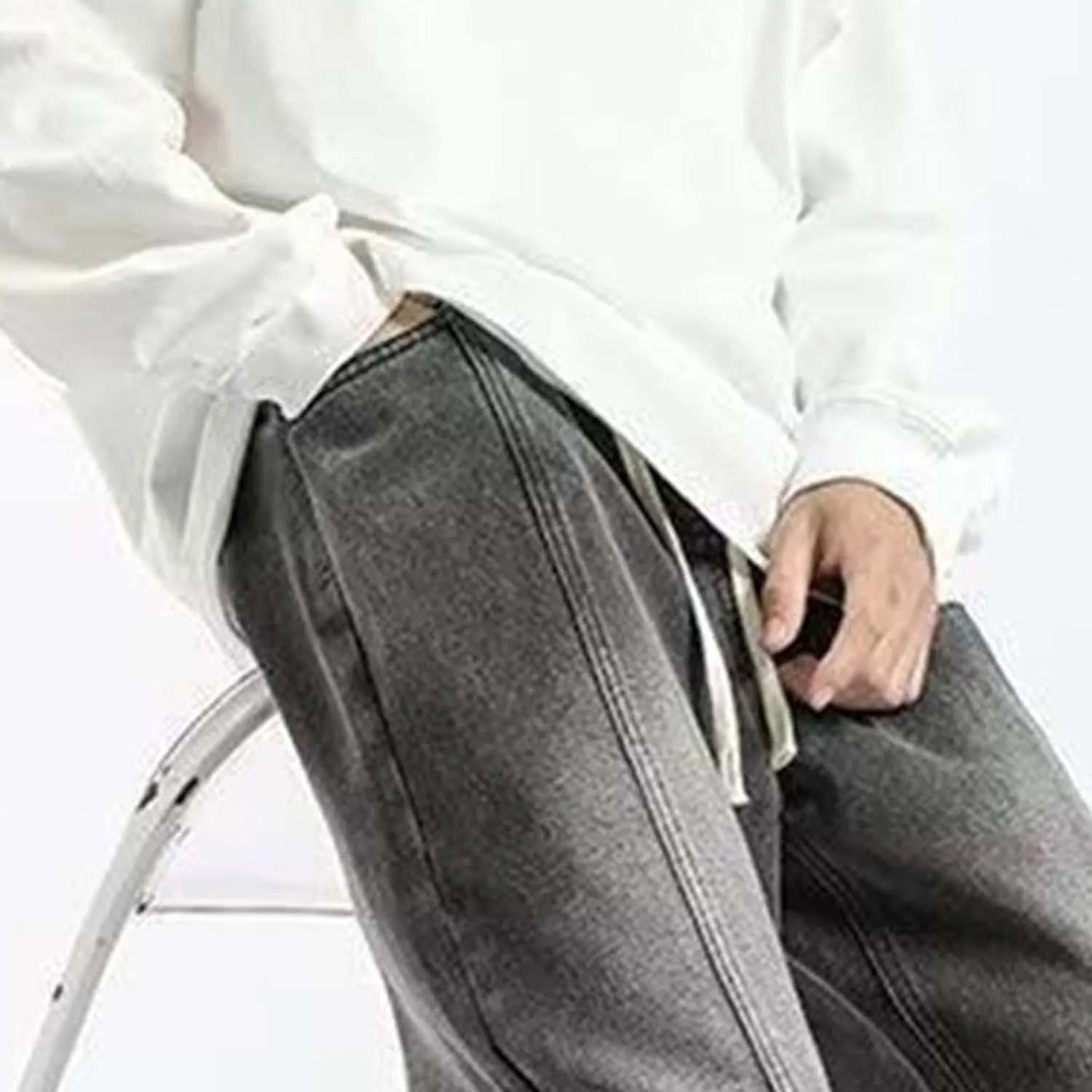 Men Vintage Baggy Jeans with Multiple Pockets Casual Hip Hop Straight Leg Jeans Fashion Cargo Distressed Loose Jean