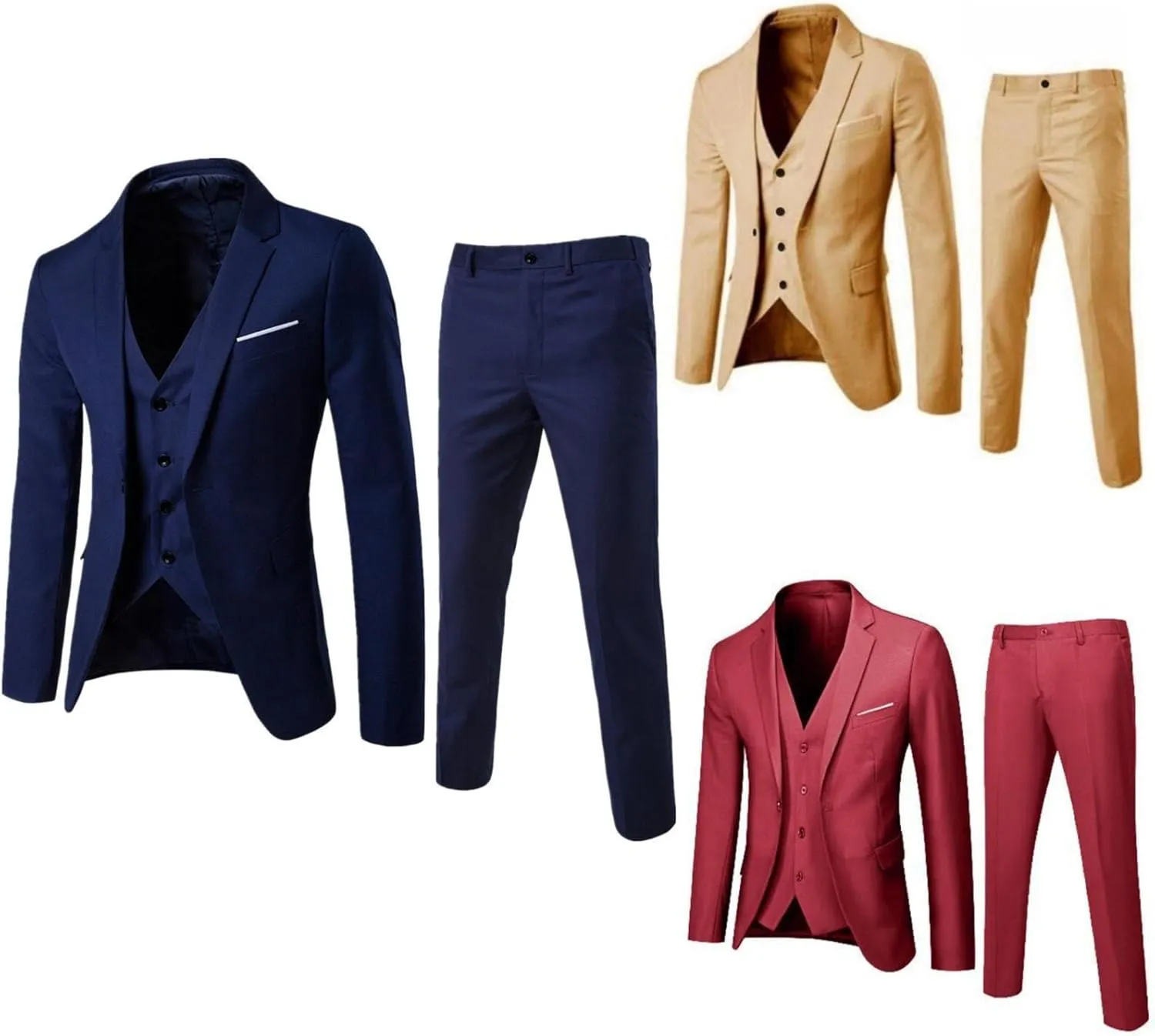 Men's 3 Piece Slim Fit Suit Sets 2 Button Solid Shawl Lapel Blazer Jacket Vest Pants Mens Suit Tuxedo Set for Party