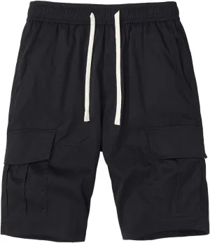 Men's Athletic Cargo Shorts Quick Dry with Pockets Button Zipper Elastic Waist Gym Running Hiking Outdoor Trunks