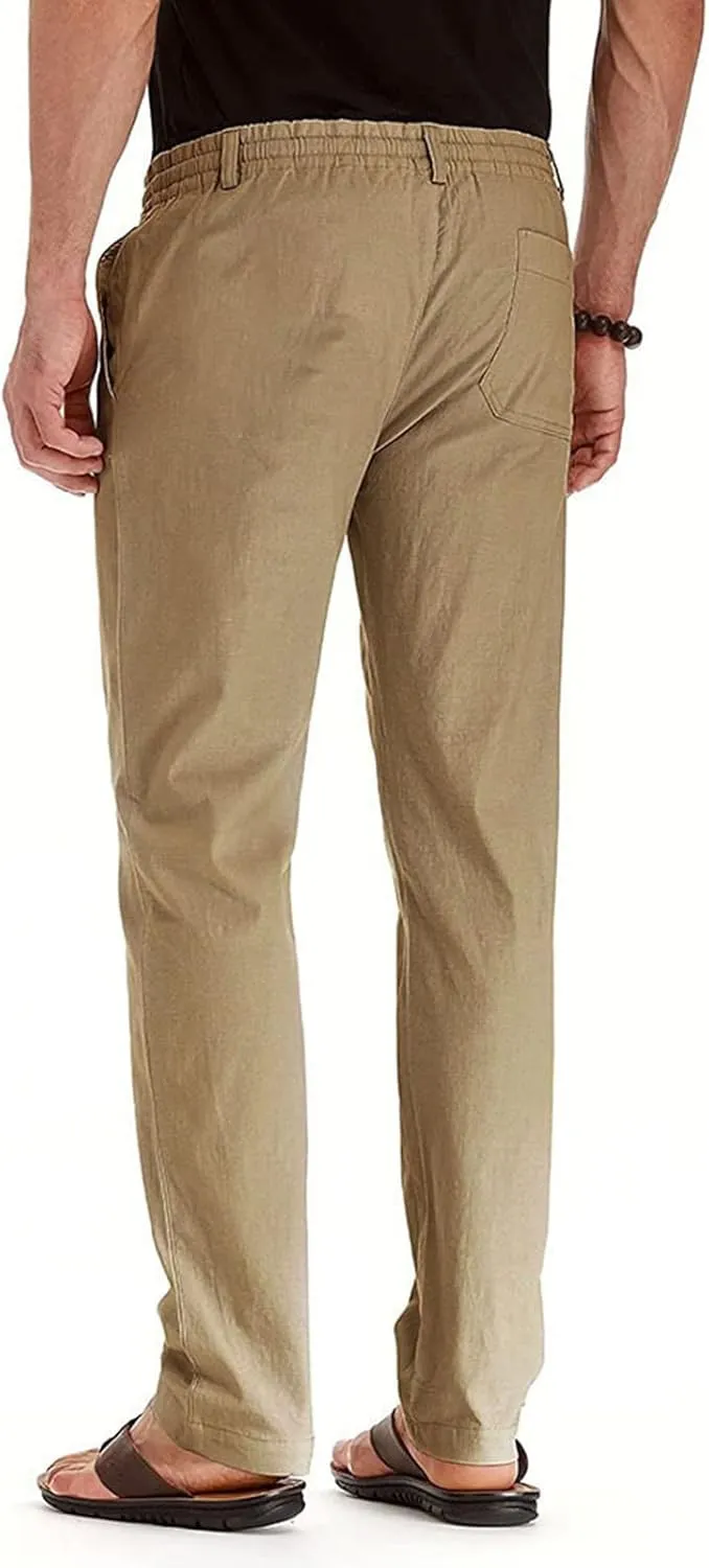 Men's Casual Pants Drawstring Elastic Waist Straight Leg Sweatpants Loose Fit Lightweight Outdoor Work Pants Pockets