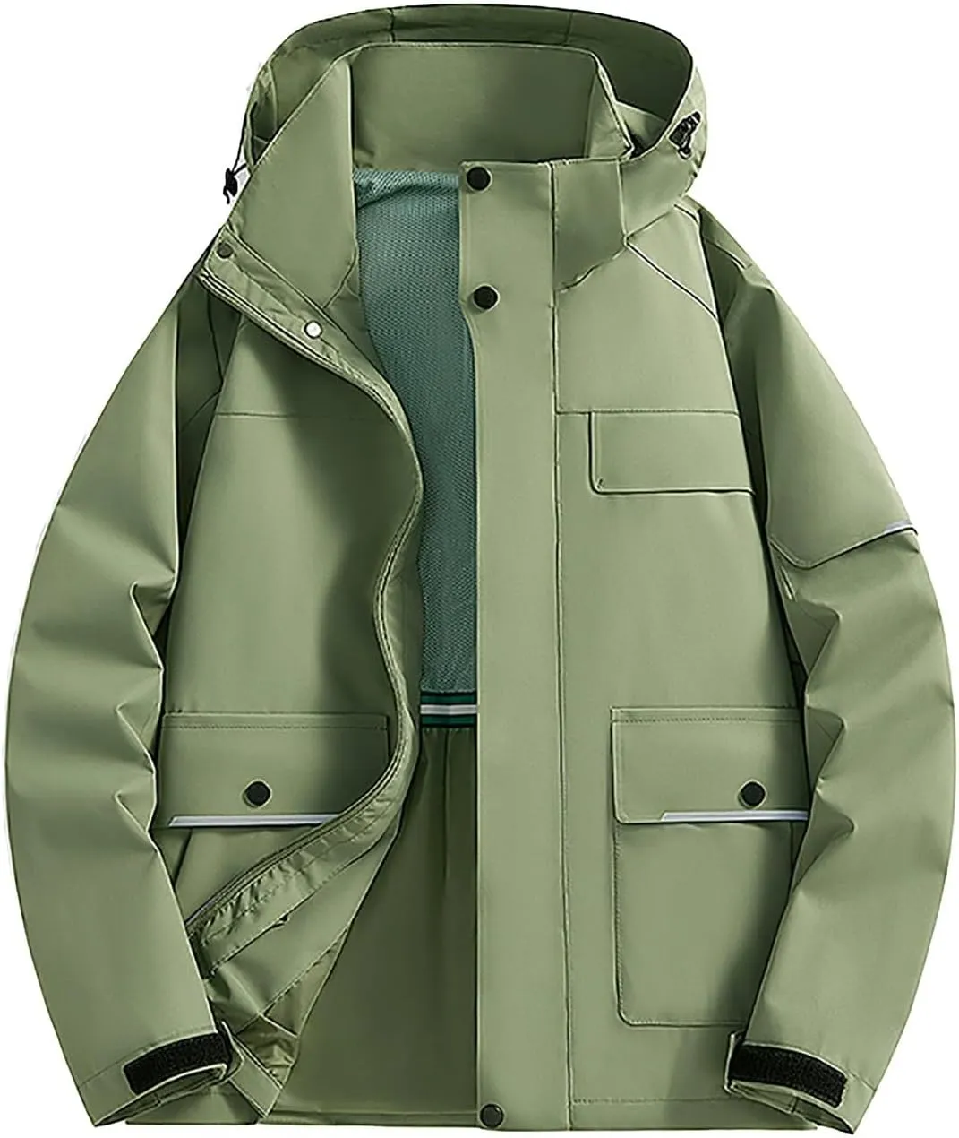 Mens Casual Rain Jacket Fashion Color Block Preppy Windbreaker Hooded Jacket Coats Outdoor Hiking Travel Raincoat