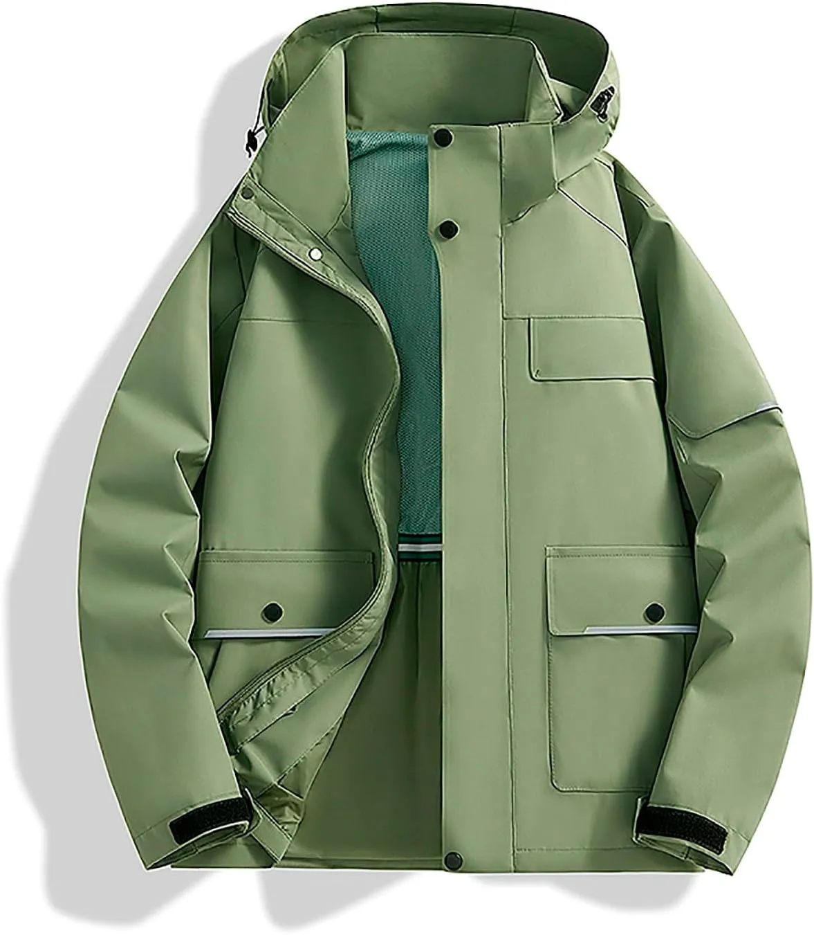 Mens Casual Rain Jacket Fashion Color Block Preppy Windbreaker Hooded Jacket Coats Outdoor Hiking Travel Raincoat
