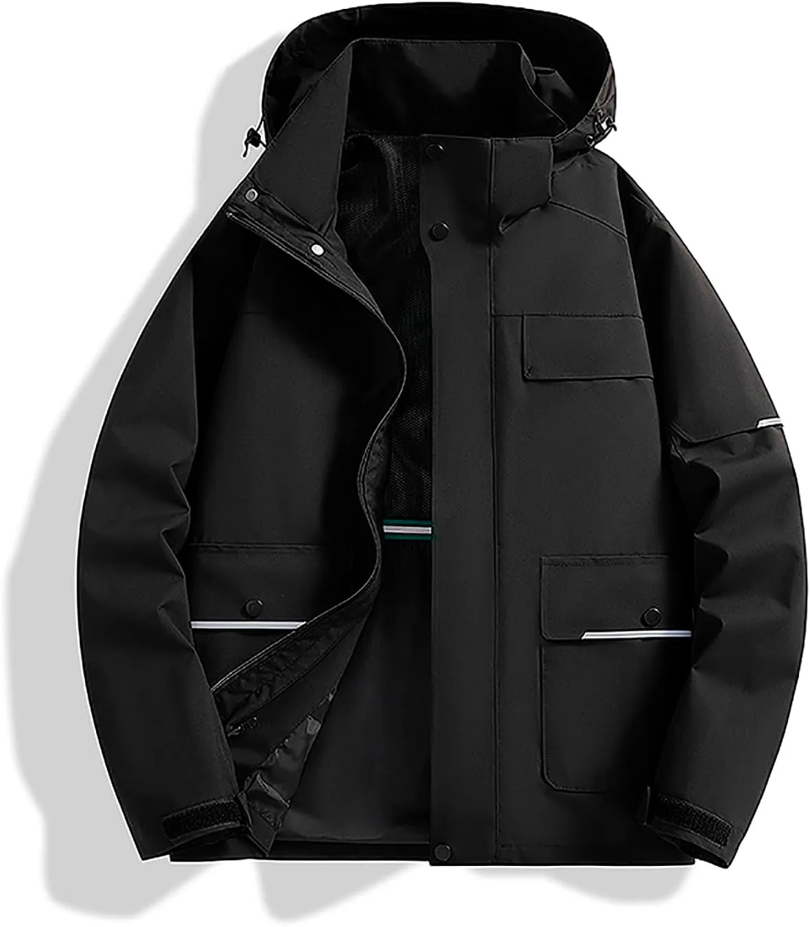 Mens Casual Rain Jacket Fashion Color Block Preppy Windbreaker Hooded Jacket Coats Outdoor Hiking Travel Raincoat