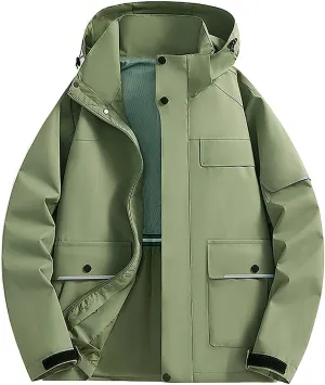 Mens Casual Rain Jacket Fashion Color Block Preppy Windbreaker Hooded Jacket Coats Outdoor Hiking Travel Raincoat