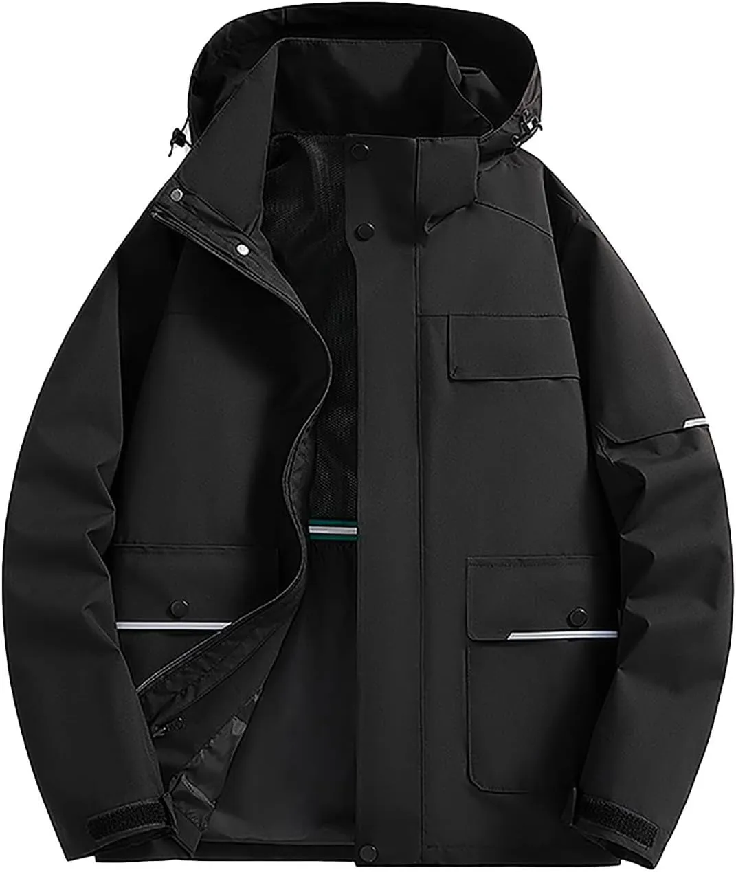 Mens Casual Rain Jacket Fashion Color Block Preppy Windbreaker Hooded Jacket Coats Outdoor Hiking Travel Raincoat