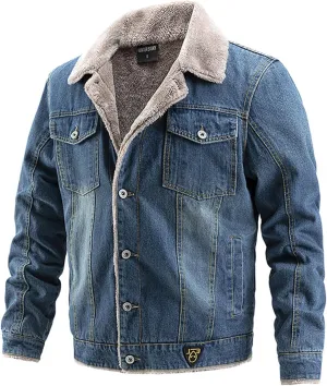 Men's Cowboy Coat Fleece Denim Jacket Trucker Sherpa Lined Fall Winter Jackets