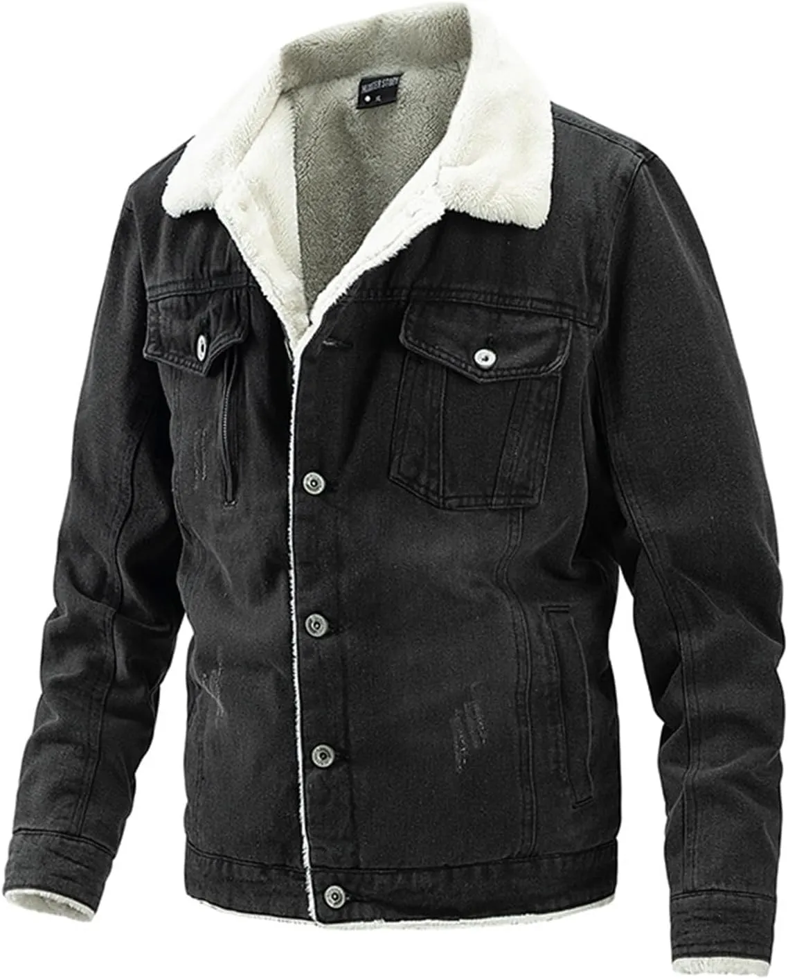 Men's Cowboy Coat Fleece Denim Jacket Trucker Sherpa Lined Fall Winter Jackets