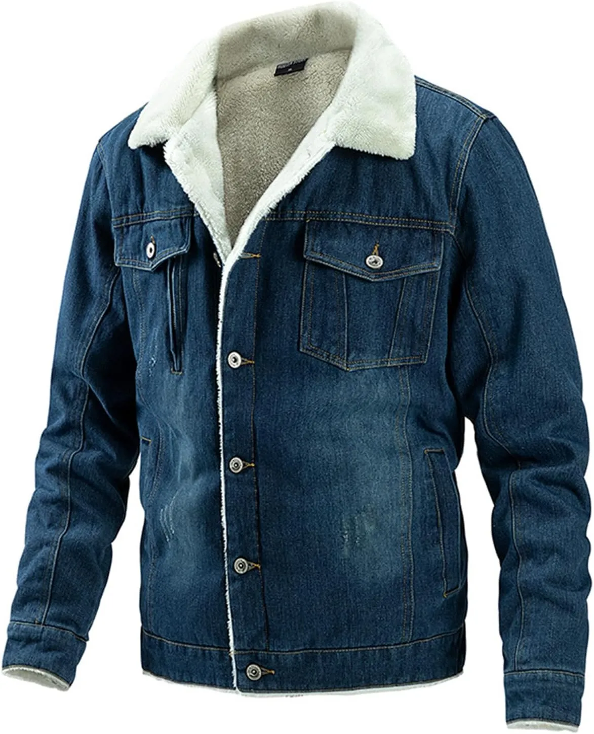 Men's Cowboy Coat Fleece Denim Jacket Trucker Sherpa Lined Fall Winter Jackets