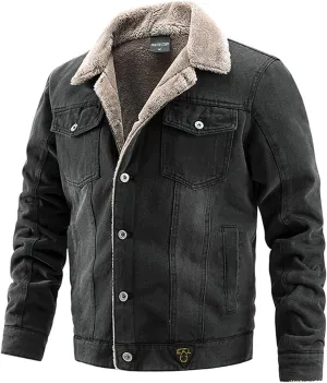 Men's Cowboy Coat Fleece Denim Jacket Trucker Sherpa Lined Fall Winter Jackets
