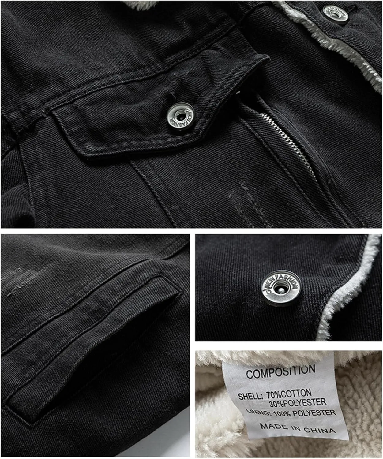 Men's Cowboy Coat Fleece Denim Jacket Trucker Sherpa Lined Fall Winter Jackets